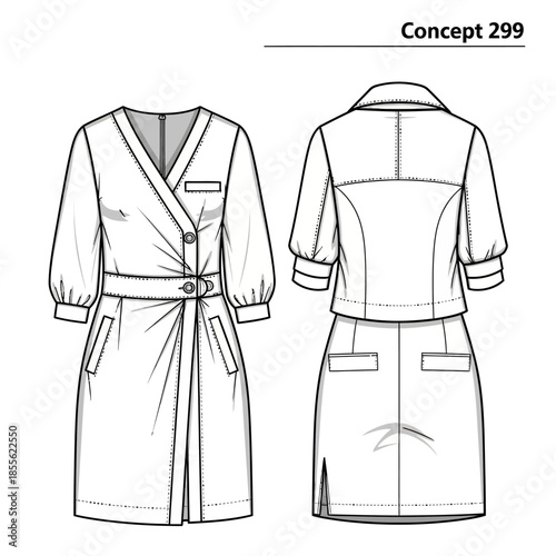 Fashion design of belted dress shirt.