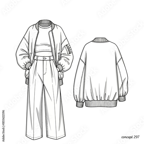 Fashion design of jacket and pants.