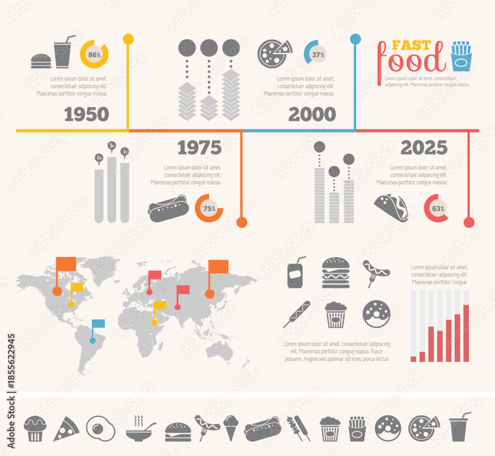 Obraz premium flat fast food infographic elements plus icon set vector