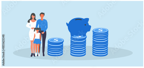 Family money, household finance. Vector illustration in flat cartoon design