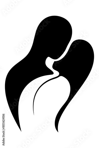 Abstract black and white silhouette design symbolizing two figures embracing closely