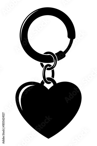 Black silhouette of a heart shaped keychain charm attached to a metal ring