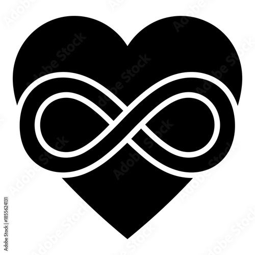 Black heart shape with white infinity symbol overlay symbolizing eternal love