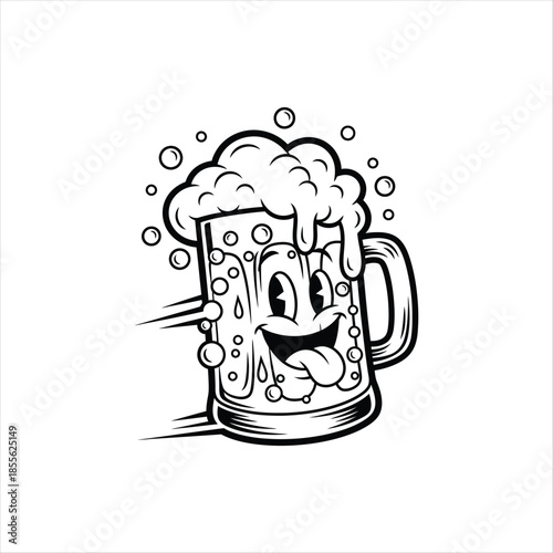 A cheerful cartoon beer mug with bubbles a vector illustration