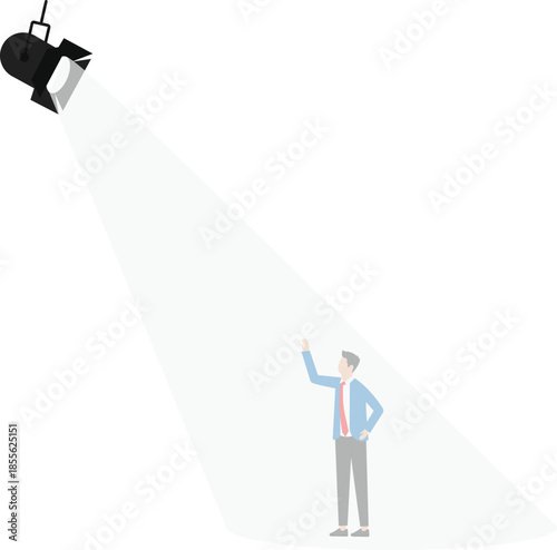 Businessman in spotlight and success candidate for job vacancy, outstanding high performance employee, ambition or opportunity concept
