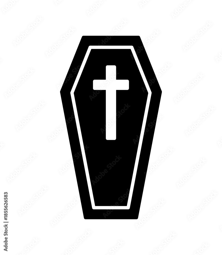 Obraz premium Coffin icon set with cross symbol, representing funeral, memorial, burial and remembrance concept for religious, spiritual and end-of-life design use, isolated on white background