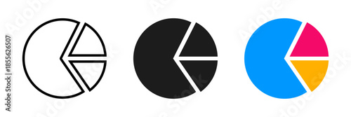Pie chart icon showing data distribution and statistics, simple flat black vector illustration for analytics, business report, financial analysis, infographic, dashboard and data visualization concept
