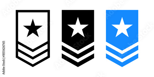 Rank badge icons with star and chevron symbols, representing achievement, level, status, reward and progress concept for user interface, games and performance systems