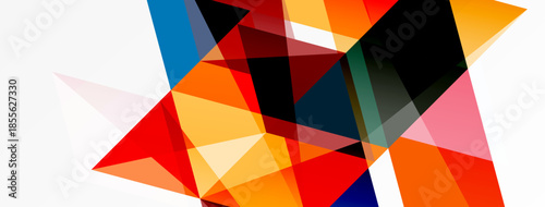 Abstract geometric composition. Bright colors intersect, creating dynamic shapes. Minimalist design, modern aesthetic. Bold contrasts dominate visual space.