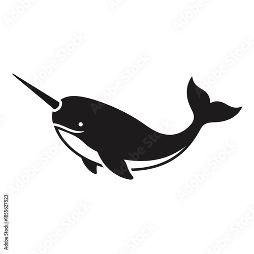 Monochromatic Narwhal Silhouette Swimming Gracefully in Simple Design.