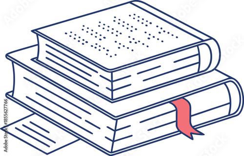 Inclusive library with braille book stack, accessible learning environment, tactile books for visually impaired, modern reading space, education for all, disability-friendly resources.