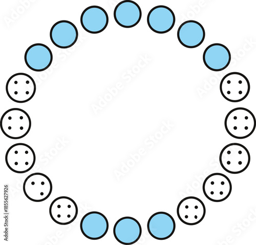 Braille dots forming a circular frame on white background, tactile typography concept for accessibility, inclusive education, learning tools, awareness, minimal design, clean layout illustration, mode