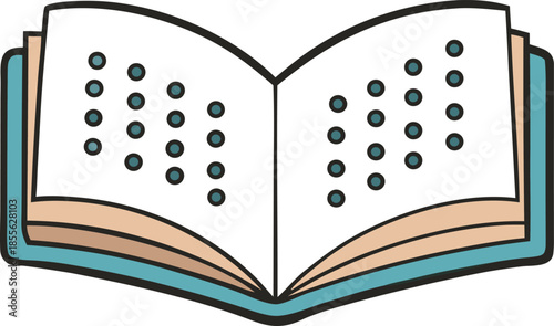 Tactile braille book icon, small open book shape formed by dots, accessibility and literacy concept, education and learning symbol, clean white background