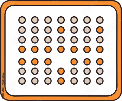 White background with braille dots forming square border, modern tactile typography, clean accessibility and inclusion design, educational and minimal illustration