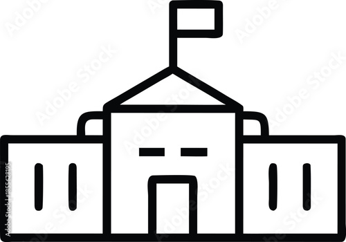 A black line icon that represents a public or governmental institution with a flag.