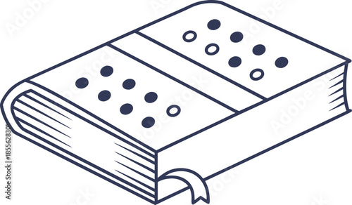 Braille dots shaped like book spine on white background, accessibility learning concept, tactile reading design, inclusive education, embossed typography, literacy awareness, white backdrop