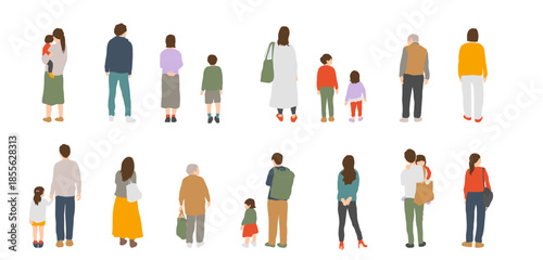 後ろ姿の人物イラスト　日常や生活を表す人々の佇まい