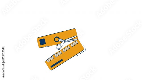 Cutting credit card 2D object doodle animation. Scissors creditcard. Spending money control. Debt elimination animated flat element isolated on white background. Cartoon 4K video drawing
