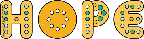 Braille dots forming “Hope” on white background, education and accessibility concept, tactile lettering, inclusion, typography, visually impaired, minimal clean graphic