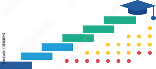 Minimalistic white-background concept showing Braille steps for education, emphasizing accessibility, knowledge growth, inclusion, achievement, learning tools, and personal and professional