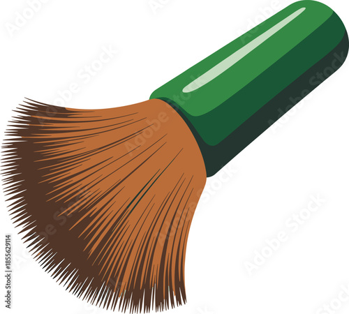 Green Handled Makeup Brush with Brown Bristles on White Background Keywords: makeup, brush, cosmetic, beauty, tool, application