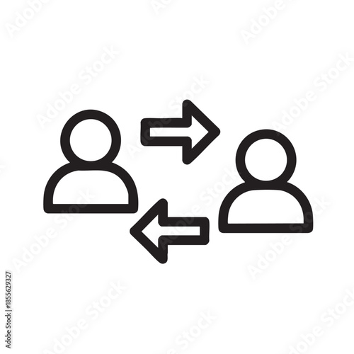 Two person icons with bidirectional arrows showing interaction and communication