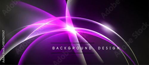 Abstract purple light streaks radiate from central point. Dark background enhances vibrant curves, creating dynamic visual effect.