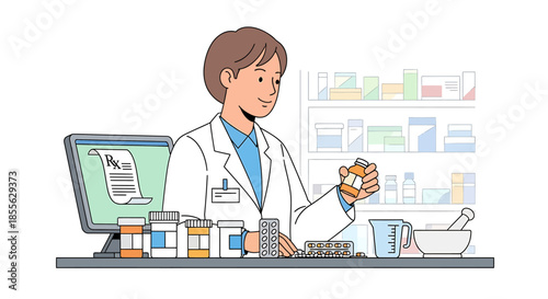 Professional Pharmacist Dispensing Vital Prescription Medications at a Healthcare Pharmacy Counter, Illustrating Dedication to Patient Wellness and Medical Service