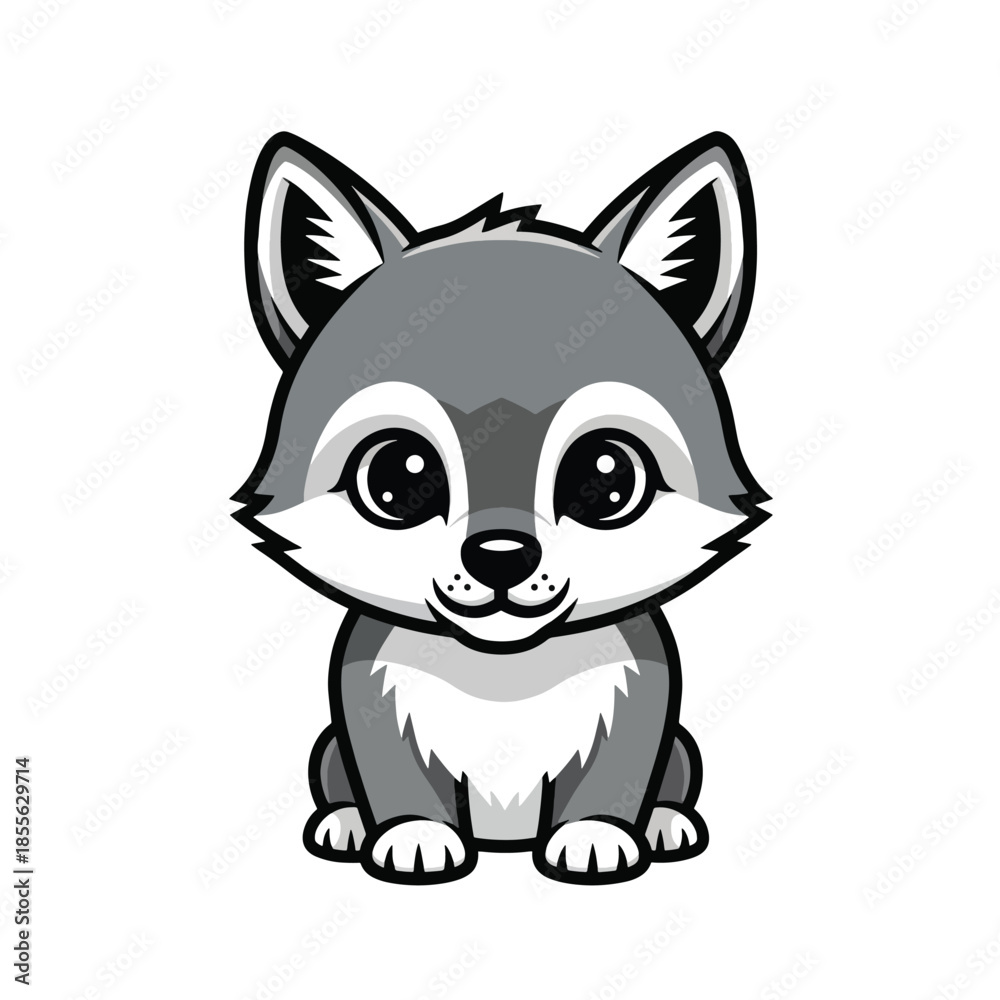 Obraz premium Cute cartoon wolf cub sitting and looking forward.