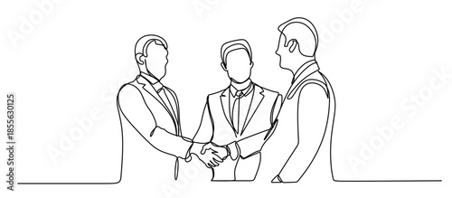 Continuous one line drawing of young office workers giving high five together, business teamwork concept, single line art