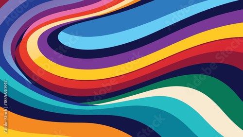 An abstract design showcasing a colorful backdrop intersected by bold black and white stripes..eps