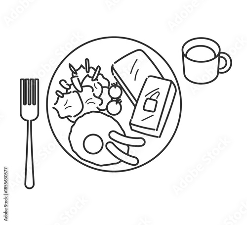 フレンチトーストのワンプレートランチのイラスト