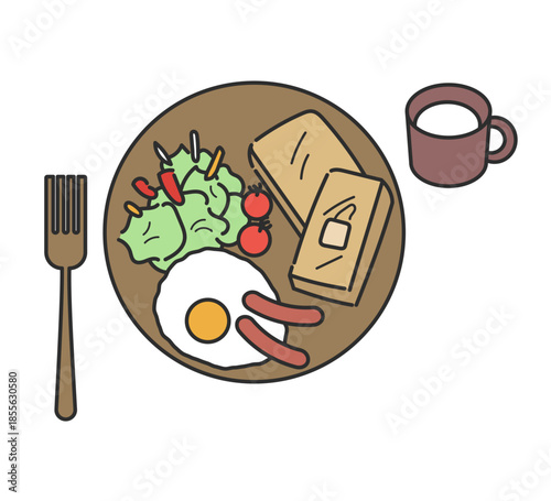 フレンチトーストのワンプレートランチのイラスト