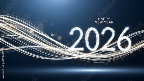 Happy New Year 2026 celebration with sparkling light trails