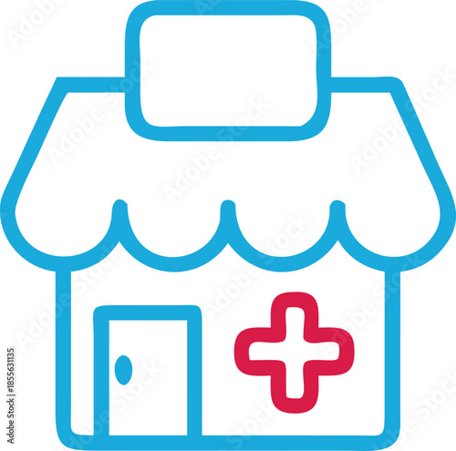 A line icon representing a pharmacy or medical store.