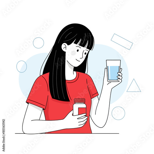 Young woman maintaining wellness and healthy habits by taking daily supplements with a refreshing glass of water