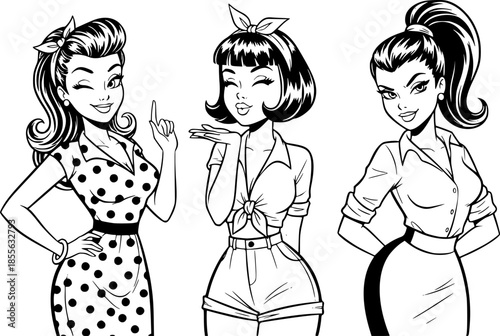 Retro Pin Up Girl Portrait Vector Cartoon Illustration