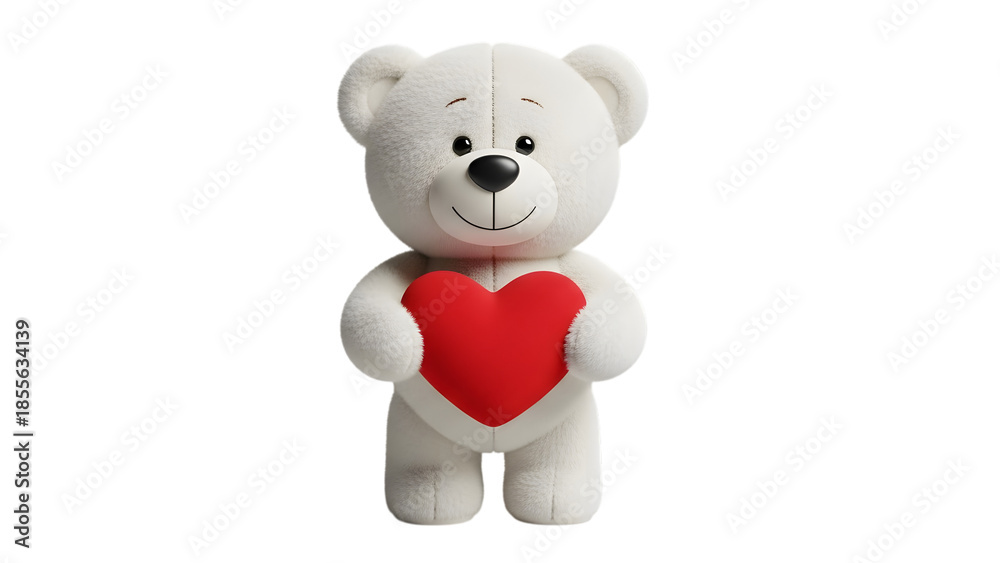 Obraz premium White teddy bear holding red heart isolated on transparent background