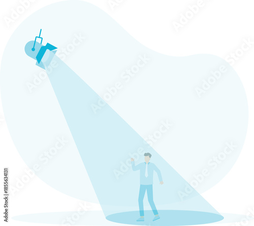 Businessman in spotlight and success candidate for job vacancy, outstanding high performance employee, ambition or opportunity concept
