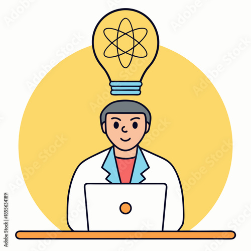 Scientist Working With Laptop And Bright Idea Innovation