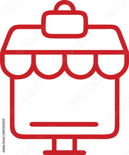 A red line art icon representing an online or retail shop.