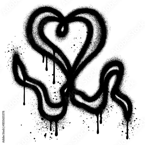 Ribbon graffiti forming a heart emoji sprayed with black paint