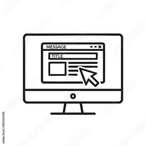 Computer screen with message form and cursor click action