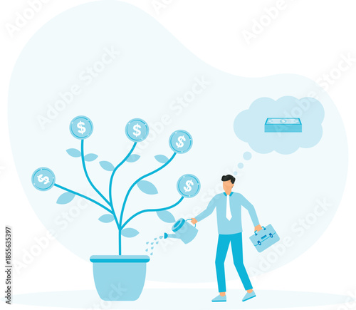 Investing in stocks and growing income, making a profit from a fund, buying securities and earning interest, Bank deposit and growing wealth concept

