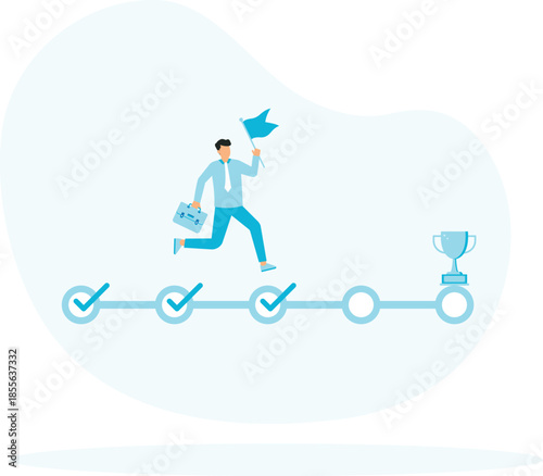 Tracking achievements during a project or work process, progress or path to achieve goals, strategic business planning concept
