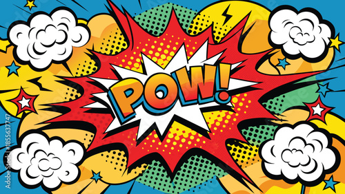 Comic book style background featuring colorful speech bubbles and dynamic text elements..eps