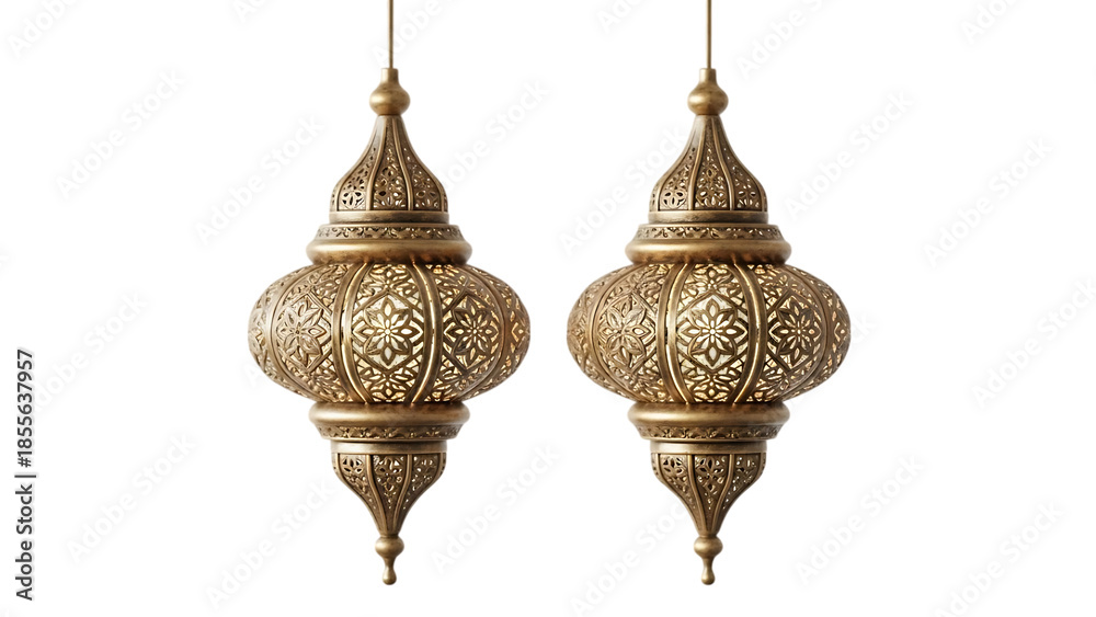 Obraz premium Two ornate hanging lanterns isolated on transparent background