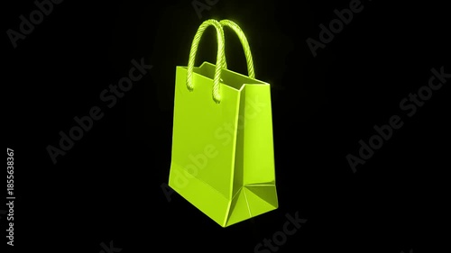 Colorful paper shopping bags with handles isolated on white background. Perfect mockup for retail gift packaging, store branding, and fashion merchandise display design. 4k