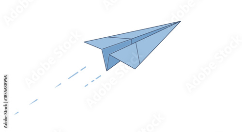 A simple blue paper airplane soaring through the air, symbolizing freedom, communication, and the start of new journeys or creative ideas with an abstract minimalist design