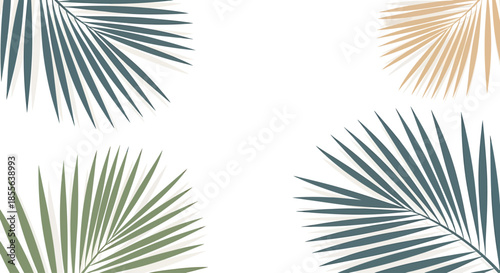 Contemporary Vector Illustration of Exotic Palm Fronds in a Stylish Corner Arrangement, Ideal for Serene Botanical Layouts and Digital Decor Trends